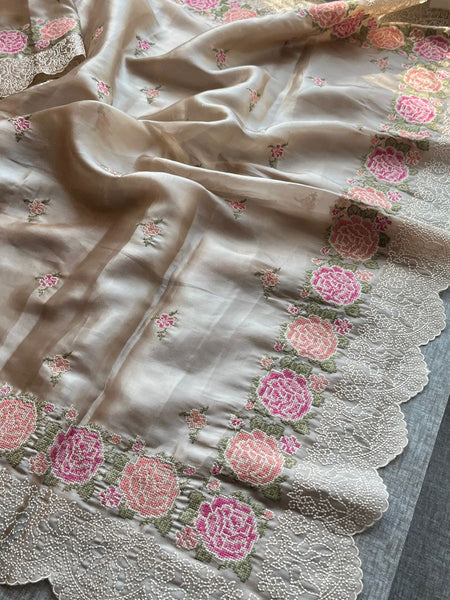 Pure Soft Tissue Silk Saree with Multithread Embroidery