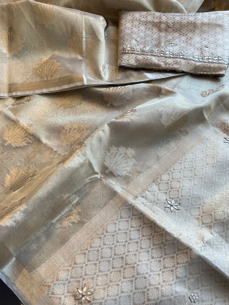 Pure Soft Tissue Handloom Banarasi Saree with Zardozi, Gotapatti & Pearl Work