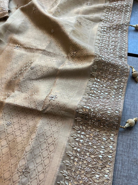 Pure Soft Tissue Handloom Banarasi Saree with Zardozi, Gotapatti & Pearl Work