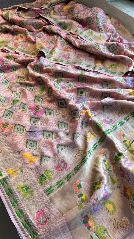 Pure Heavy Khaddi Georgette Saree with Bandhani & Meena Banarasi Weaving