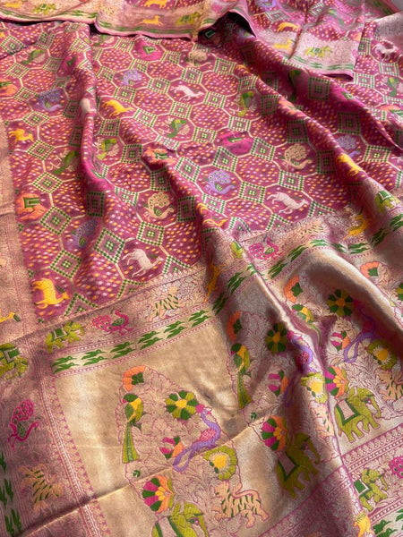 Pure Heavy Khaddi Georgette Saree with Bandhani & Meena Banarasi Weaving