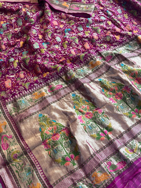 Pure Heavy Khaddi Georgette Banarasi Saree with Bandhani & Meena Weaving