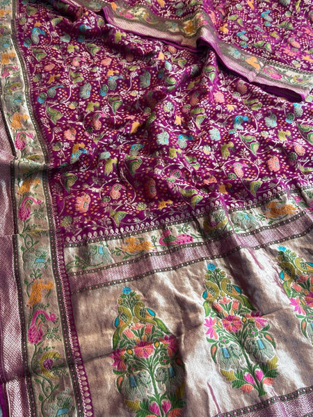 Pure Heavy Khaddi Georgette Banarasi Saree with Bandhani & Meena Weaving
