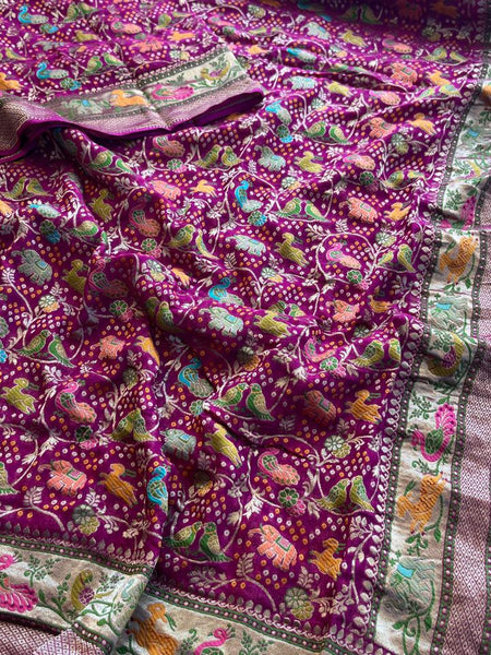 Pure Heavy Khaddi Georgette Banarasi Saree with Bandhani & Meena Weaving