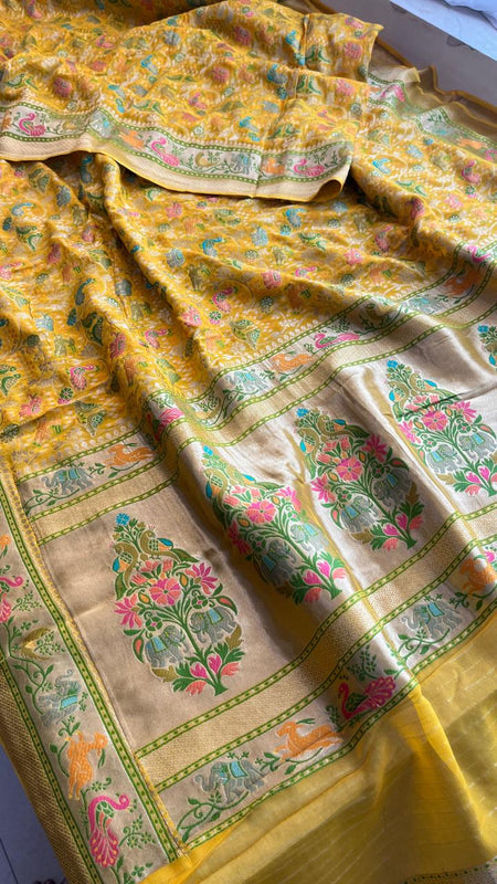 Pure Heavy Khaddi Georgette Banarasi Saree with Bandhani & Meena Weaving