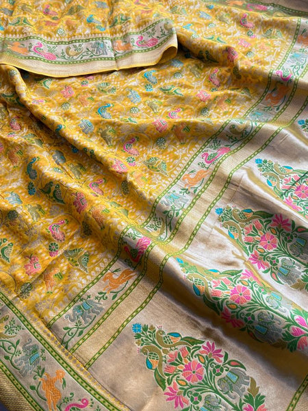 Pure Heavy Khaddi Georgette Banarasi Saree with Bandhani & Meena Weaving