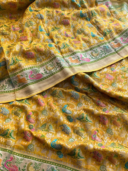 Pure Heavy Khaddi Georgette Banarasi Saree with Bandhani & Meena Weaving