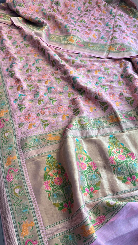 Pure Heavy Khaddi Georgette Banarasi Saree with Bandhani & Meena Weaving