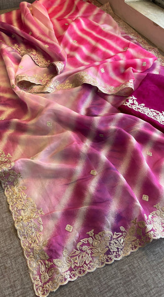 Chinon Crepe Leheriya Saree with Pittan & Sequins Work