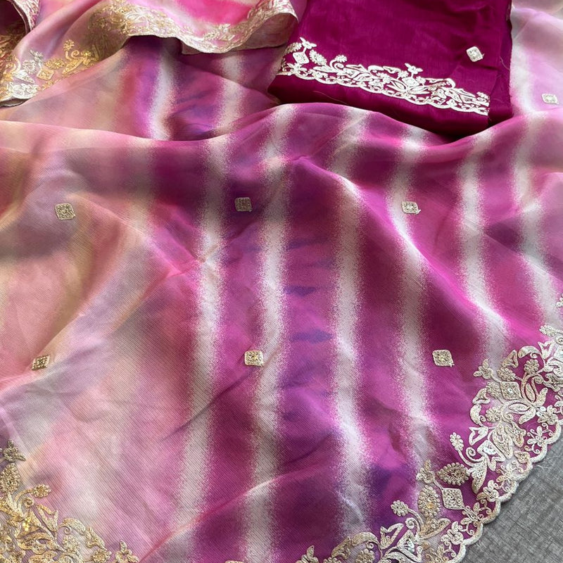 Chinon Crepe Leheriya Saree with Pittan & Sequins Work