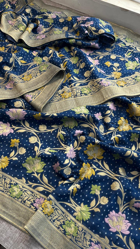 Pure Khaddi Georgette Saree with Meena Banarasi Weaving