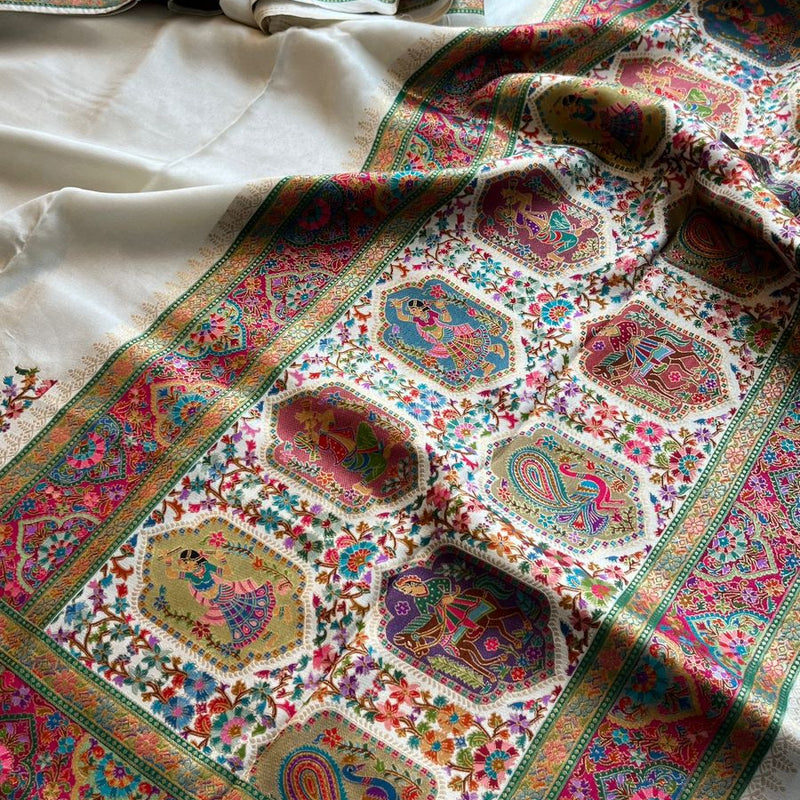 Pure Munga Tussar Silk Saree with Meena Banarasi Weaving