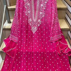 Pure Chiffon Anarkali Kurta Dupatta Set with Pearl & Katdana Embellishments