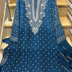Pure Chiffon Anarkali Kurta Dupatta Set with Pearl & Katdana Embellishments