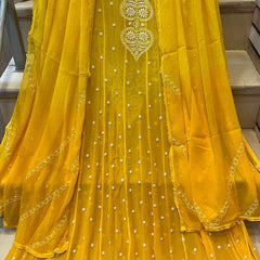 Pure Chiffon Anarkali Kurta Dupatta Set with Pearl & Katdana Embellishments