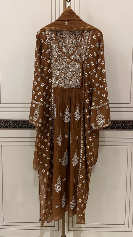 Mul Chanderi Angrakha Kurta Dupatta Set with Elegant Mukaish Work