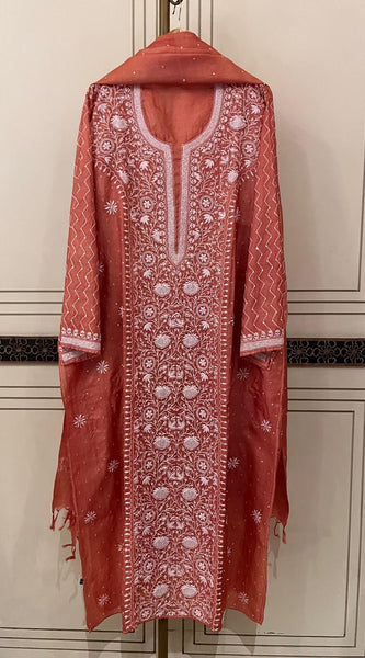 Pure Silk Kurta Dupatta Set with Pearl, Sequin & Katdana Embellishments