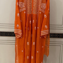 Mul Chanderi A-Line Kurta Dupatta Set with Elegant Mukaish Work