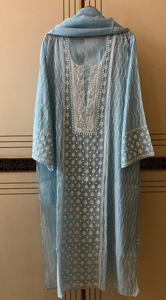 Pure Mul Chanderi Kurta Dupatta Set with Pearl & Katdana Embellishments