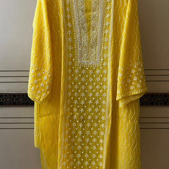 Pure Mul Chanderi Kurta Dupatta Set with Pearl & Katdana Embellishments