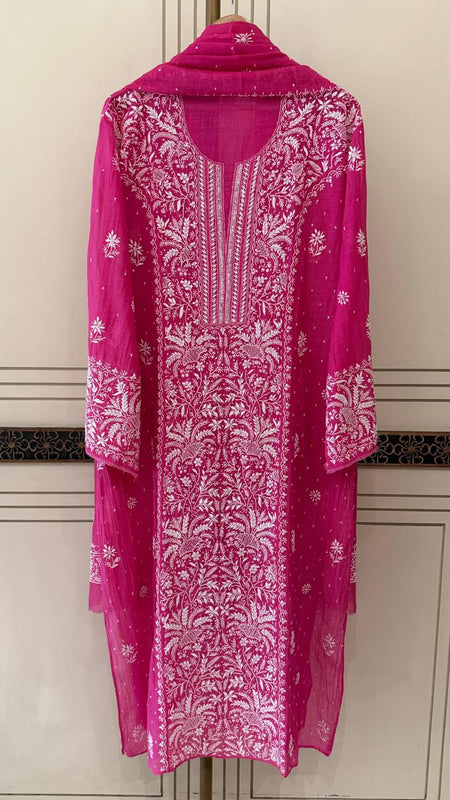 Pure Mul Chanderi Kurta Dupatta Set with Exquisite Pearl & Katdana Embellishments