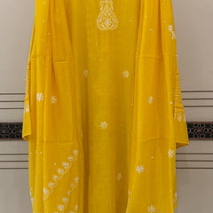 Mul Chanderi Semi-Stitched Kurta Dupatta Set with Pearl, Sequin & Katdana Embellishments