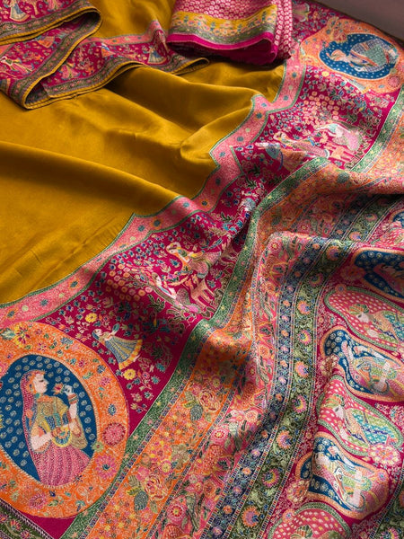 Pure Munga Tussar Silk Saree with Meena Banarasi Weaving