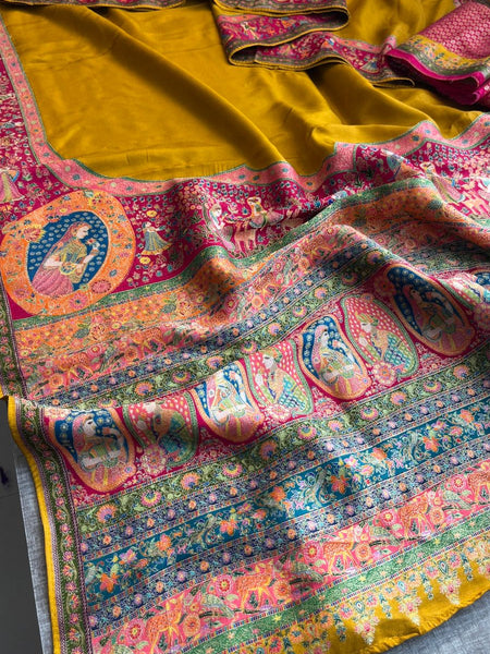Pure Munga Tussar Silk Saree with Meena Banarasi Weaving