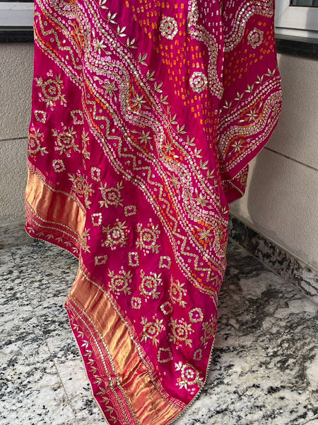 Pure Gajji Silk Dupatta with Handcrafted Pure Gotta Patti Work