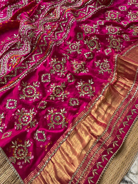 Pure Gajji Silk Dupatta with Handcrafted Pure Gotta Patti Work