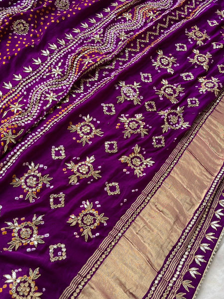 Pure Gajji Silk Dupatta with Handcrafted Gotta Patti, Zardozi & Pearl Work