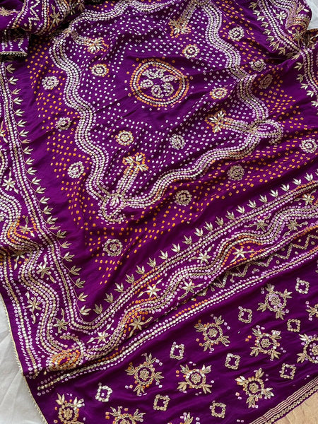 Pure Gajji Silk Dupatta with Handcrafted Gotta Patti, Zardozi & Pearl Work