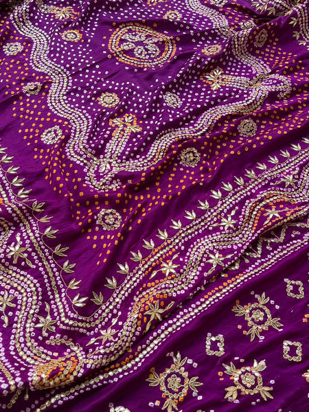Pure Gajji Silk Dupatta with Handcrafted Gotta Patti, Zardozi & Pearl Work