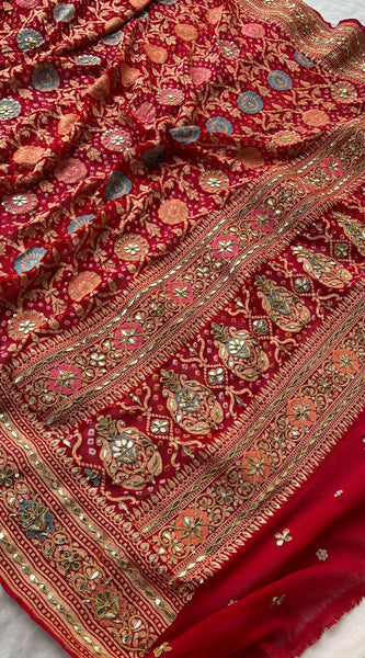 Pure Khaddi Georgette Dupatta with Handcrafted Gotta Patti & Heavy Zardozi Work