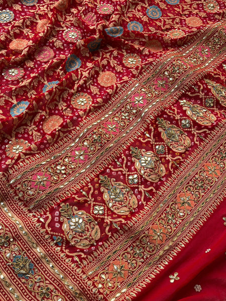 Pure Khaddi Georgette Dupatta with Handcrafted Gotta Patti & Heavy Zardozi Work