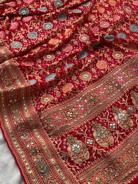 Pure Khaddi Georgette Dupatta with Handcrafted Gotta Patti & Heavy Zardozi Work