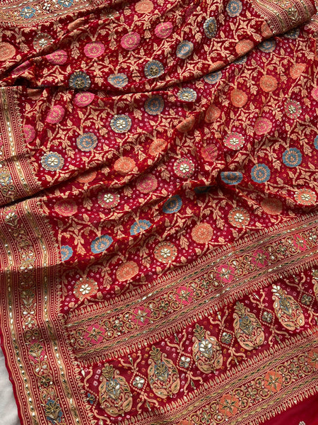 Pure Khaddi Georgette Dupatta with Handcrafted Gotta Patti & Heavy Zardozi Work