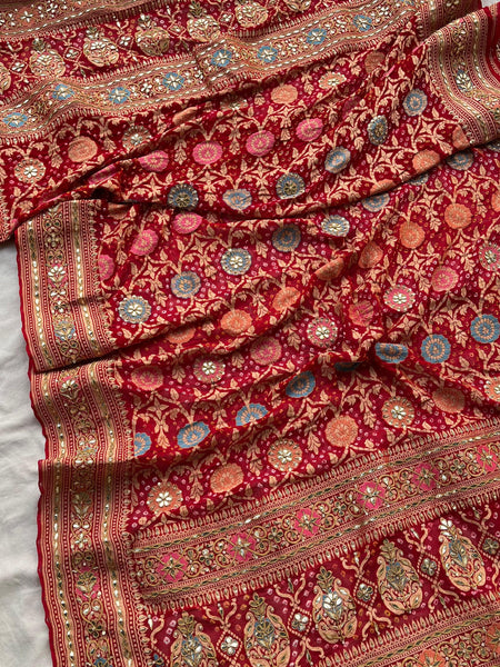 Pure Khaddi Georgette Dupatta with Handcrafted Gotta Patti & Heavy Zardozi Work