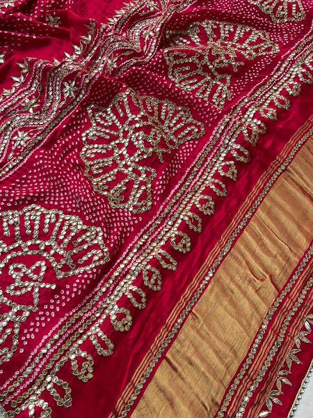 Pure Gajji Silk Dupatta with Handcrafted Gotta Patti, Zardozi & Pearl Work