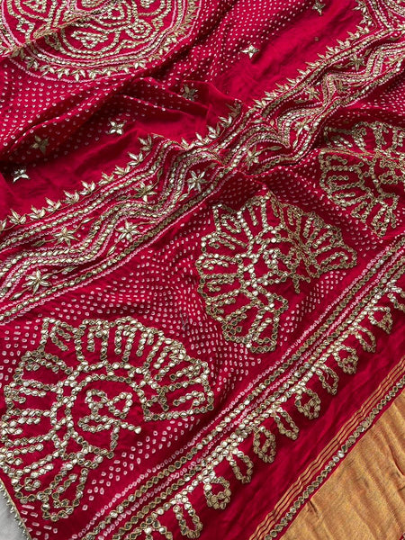 Pure Gajji Silk Dupatta with Handcrafted Gotta Patti, Zardozi & Pearl Work