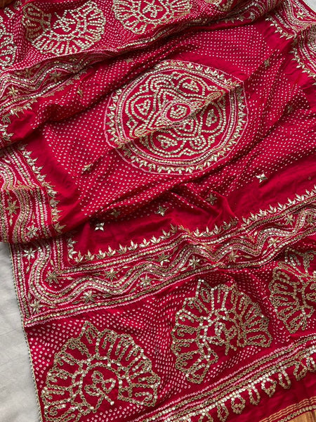 Pure Gajji Silk Dupatta with Handcrafted Gotta Patti, Zardozi & Pearl Work