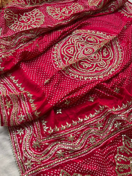 Pure Gajji Silk Dupatta with Handcrafted Gotta Patti, Zardozi & Pearl Work