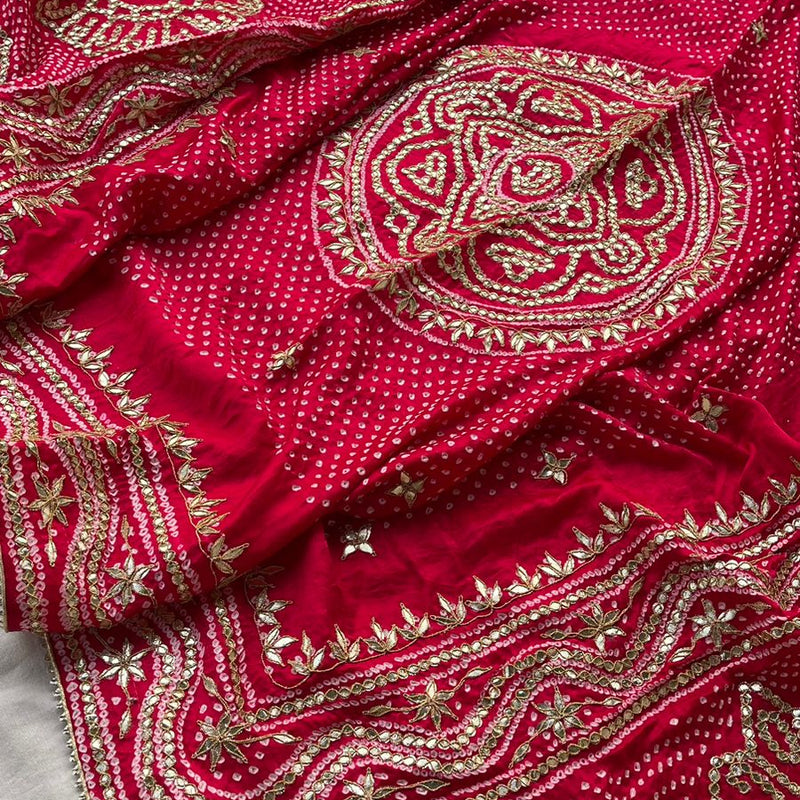Pure Gajji Silk Dupatta with Handcrafted Gotta Patti, Zardozi & Pearl Work