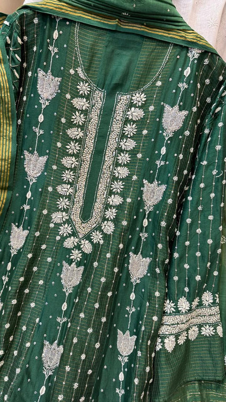 Pure Chanderi Anarkali Kurta Dupatta Set with Pearl, Sequin, Katdana & Kasab Work