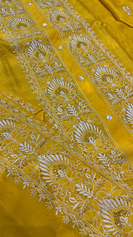 Chanderi Silk Semi-Stitched Coord Set with Elegant Mukaish Work