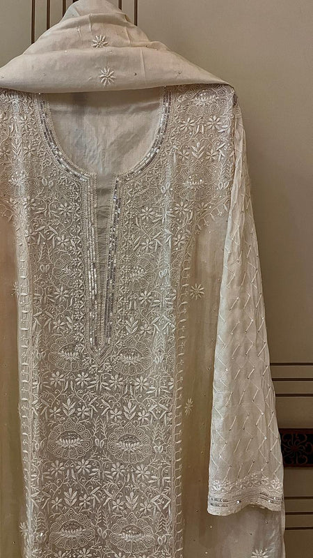 Dyeable Pure Silk Kurta Dupatta Set with Pearl, Sequin & Katdana Embellishments