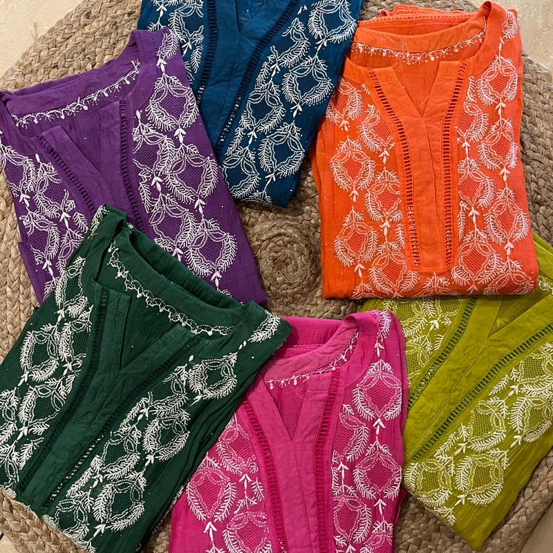 Mul Chanderi Kurta Dupatta Set with Intricate Mukaish Work