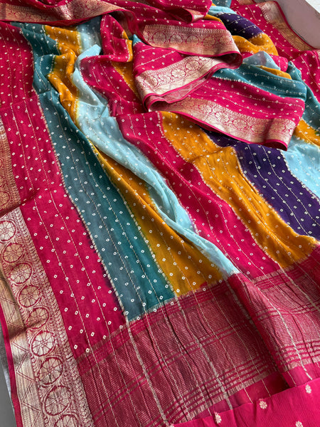 Chinon Crepe Banarasi Saree with Bandhani Print Design