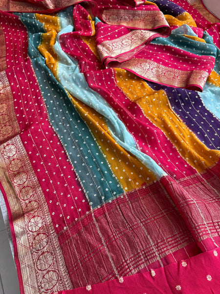 Chinon Crepe Banarasi Saree with Bandhani Print Design