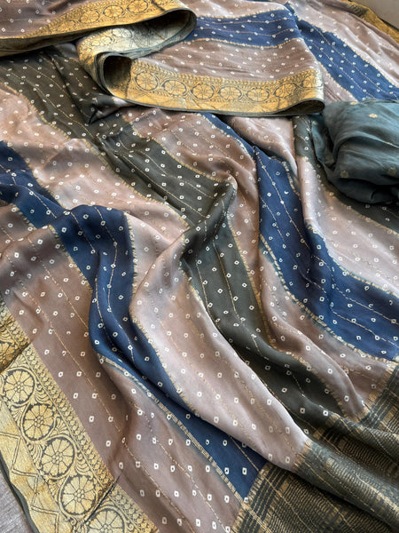 Chinon Crepe Banarasi Saree with Bandhani Print Design